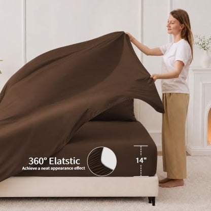 FUANNA Queen Comforter Set 7 Pieces, Brown Comforter, Soft Bed in a Bag