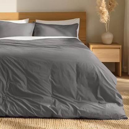 Bare Home 100% Organic Cotton Percale Duvet Cover Set (Twin/Twin XL, Grey)
