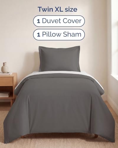 Duvet Cover Twin/Twin XL - 2 Piece Set, College Dorm Room - Dark Grey