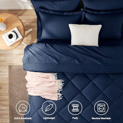 CozyLux California King Comforter Set 104"x96", 7 Piece, Navy
