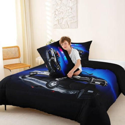 Feelyou Kids Police Car Comforter Set Full Size Bedding Set