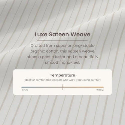 BIOWEAVES 100% Organic Cotton Sheets, 300 Thread Count 4-Piece GOTS Certified Bed Sheet Set Fits Mattress Upto 17" Deep Pocket, Soft & Silky Sateen Weave Cal King, Natural/Biscotti Stripes