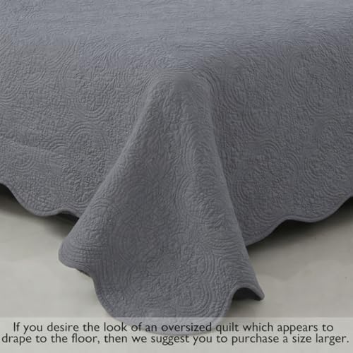 Cozy Line Home Fashions 100% Cotton Quilt Set, Grey, King, 3-Piece