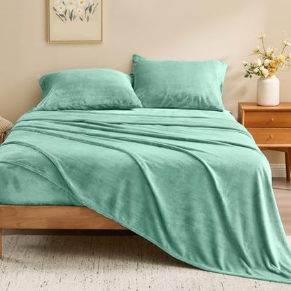 BEDELITE Flannel Sheets Full Size, Haze Blue, 4 Pieces
