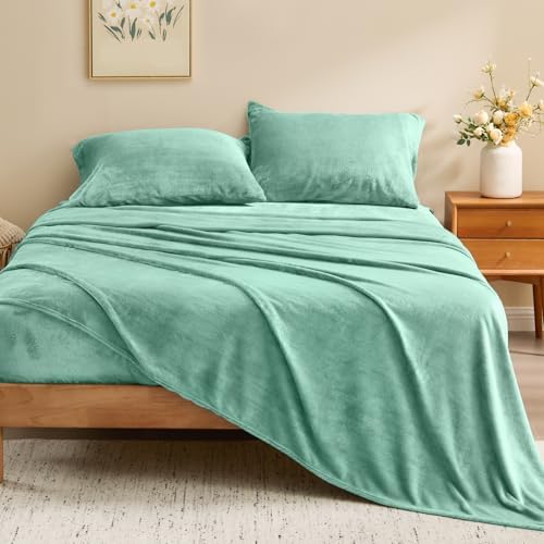 BEDELITE Flannel Sheets Twin Size, Haze Blue, 3 Pieces