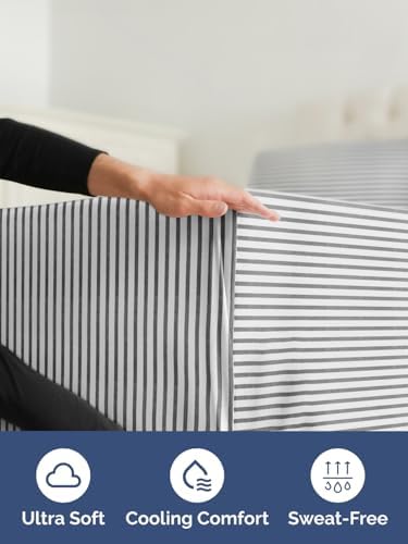 CGK Linens Extra Deep Twin Fitted Sheet - Fitted Sheet Only - Grey Stripes