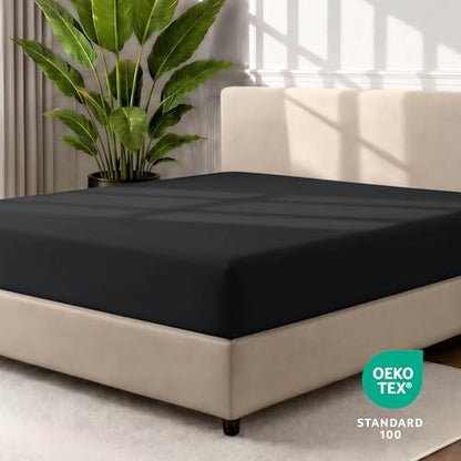 Bare Home Twin Fitted Sheet - 1800 Ultra-Soft (Twin, Black)