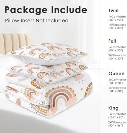 Pamnest Comforter Set King Size, Boho Rainbow Pink Soft 3 Pcs Bedding for Kids and Adults, Love Colorful Nursery Comforter Set with 2 Pillowcases, for Bedroom Bed Decor
