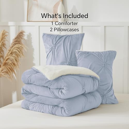 BEDELITE Fluffy Sherpa Twin Comforter Set,Pintuck-Lavender