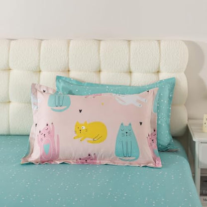 ADASMILE A & S 6Pcs Cat Comforter Twin for Girls Pink Cute Cats Bedding Set