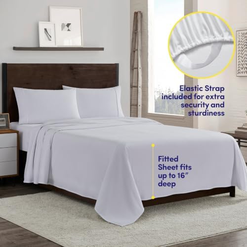 Flannel Sheets Warm and Cozy Deep Pocket Breathable All Season Bedding Set with Fitted, Flat and Pillowcases, Queen, White