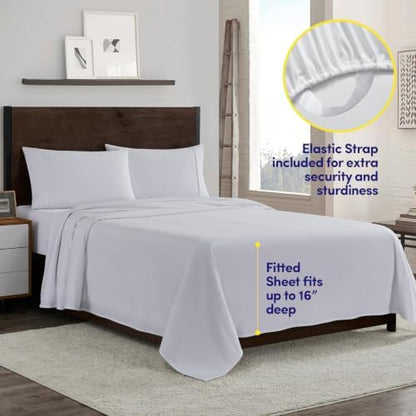 Flannel Sheets Warm and Cozy Deep Pocket Breathable All Season Bedding Set with Fitted, Flat and Pillowcases, Full, White