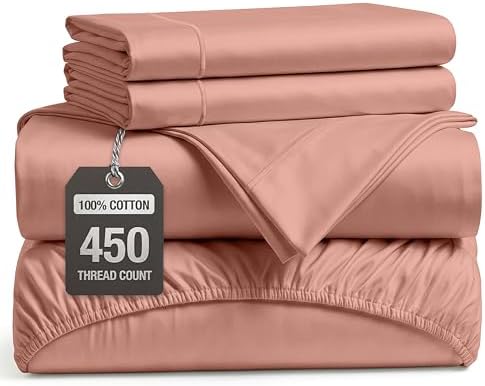 450TC 100% Cotton Sheets Full Size - Silky Smooth Sateen Weave, Rose Dawn