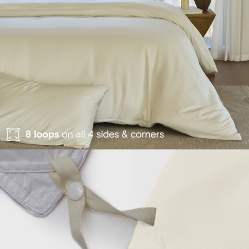 DOZ Duvet Cover Set, 100% Viscose derived from Bamboo, Organically Grown, Buttery Soft, Cooling Duvet Covers, High GSM, 1 Duvet Cover and 1 Pillowcase, 70"x90" (Ivory, Twin/Twin XL)