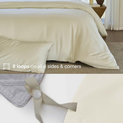 DOZ Duvet Cover Set, 100% Viscose derived from Bamboo, Organically Grown, Buttery Soft, Cooling Duvet Covers, High GSM, 1 Duvet Cover and 1 Pillowcase, 70"x90" (Ivory, Twin/Twin XL)
