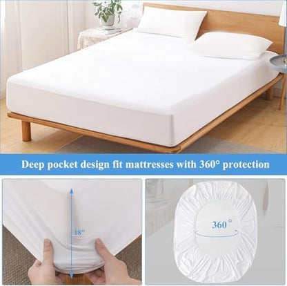 2 Pack Softhour Full Size Waterproof Mattress Protector, Stretch to 21'' Deep Pocket, Soft Breathable, Ideal for Home & Commercial Use