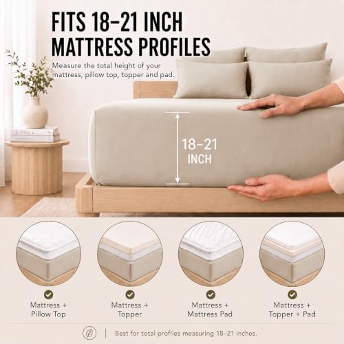 CozyLux Split King Sheets 7-Piece, 21-Inch Deep Pocket, Soft Brushed Feel
