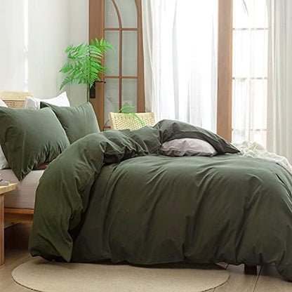 BESTOUCH Cotton Solid Duvet Cover Set Olive Green Super King Plus
