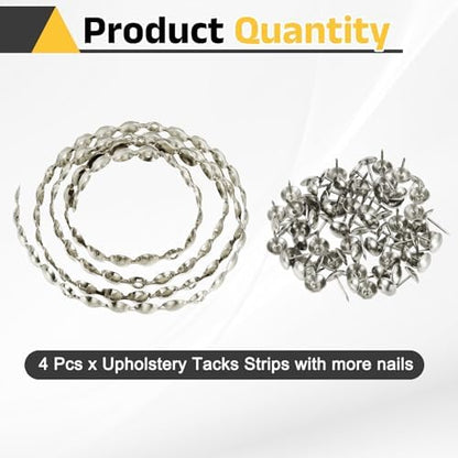 uxcell Upholstery Nailhead Trim, 4 Meters Glossy Upholstery Tacks Strips, Decorative Nail Trims with Nails for Sofa Headboard, Chair DIY Furniture Accessory (11mm Silver)