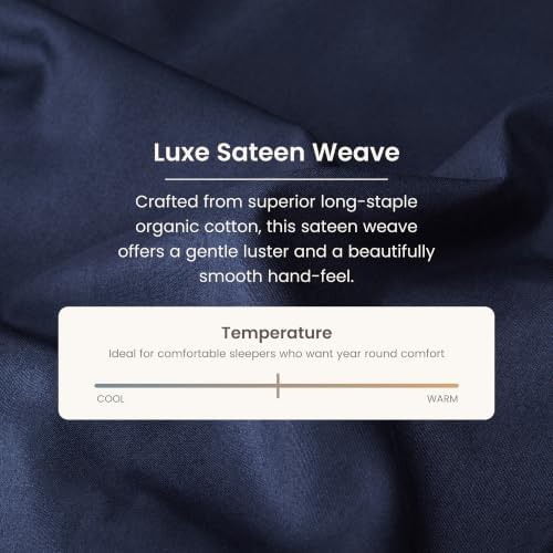 BIOWEAVES 100% Organic Cotton Sheets, 300 Thread Count 3-Piece GOTS Certified Bed Sheet Set Fits Mattress Upto 17" Deep Pocket, Soft & Silky Sateen Weave (Twin XL, Navy Blue)
