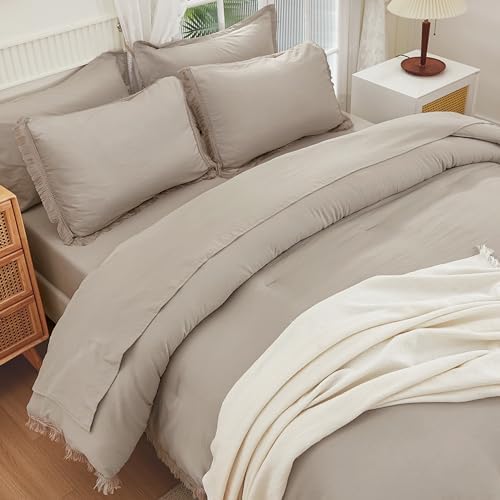 Andency Full Comforter Set, 7 Pieces Wheat Green Bedding