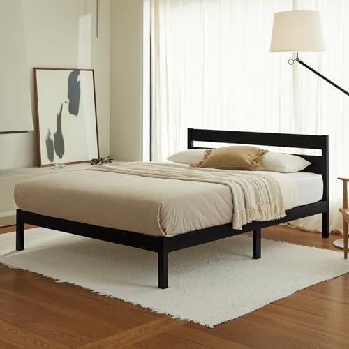 LIFEMENT Full Bed Frame with Headboard Classic Wood Platform, Noise Free, Under Bed Storage, No Box Spring Needed, Easy Assembly, Black