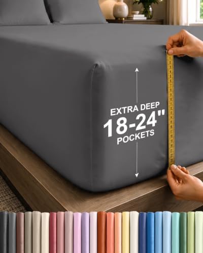 CGK Linens Extra Deep Split King Fitted Sheet Only - Dark Grey