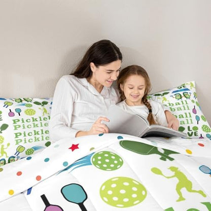 Castle Fairy Funny Pickleball Comforter Set Full Size American Modern Sports Bedding Set Kids Boys Girls Cartoon Athlete Silhouette All Season Quilt Set Geometric Balls Bedding Comforter Sets,3Pcs