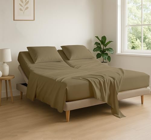 4 Piece Flex Head King Sheet Set 34" Top, 100% Egyptian Cotton, Taupe
