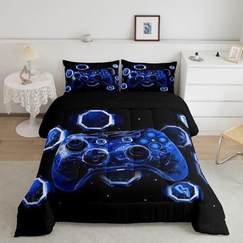 Feelyou Kids Blue Gamer Comforter Set Queen Size for Boys Girls