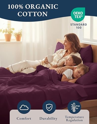 LANE LINEN Queen Size Bed Sheets 100% Organic Cotton 4pc - Windsor Wine