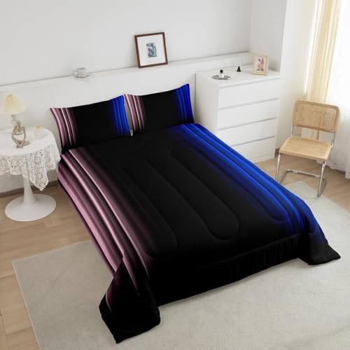 Feelyou Teens Abstract Ombre Decorations Bedding Set for Kids Women Pink Blue and Black Comforter Set Geometric Modern Quilt Set Room 3Pcs Full Size