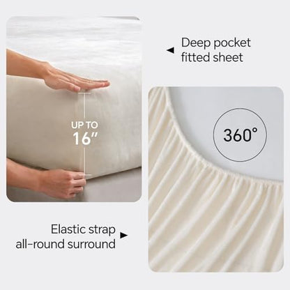 BEDELITE Flannel Sheet Set, California King Size, White, 4 Pieces