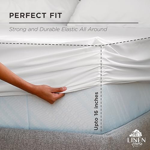 Linen Home 100% Cotton Percale Fitted Sheet only, Full Size, White