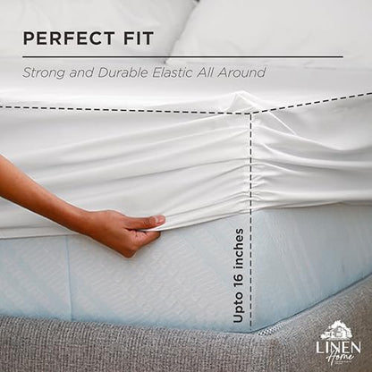 Linen Home 100% Cotton Percale Weave Fitted Sheet, Twin Size, White