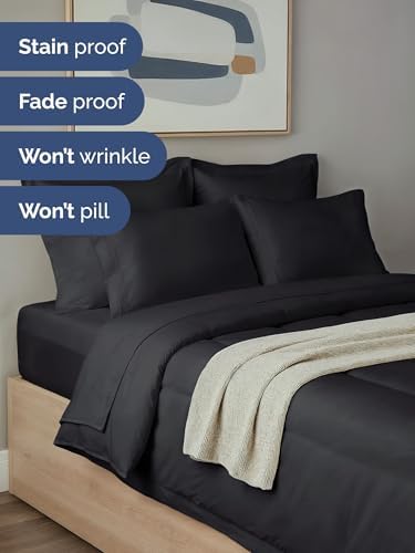 Queen Comforter Set - 7 Piece Bed in a Bag Queen Size Bed Set, Soft - Black