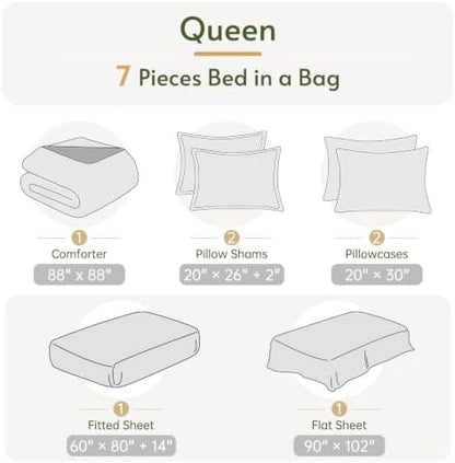 Queen Comforter Set with Sheets - 7 Pieces Bed in a Bag Beige Bedding Sets