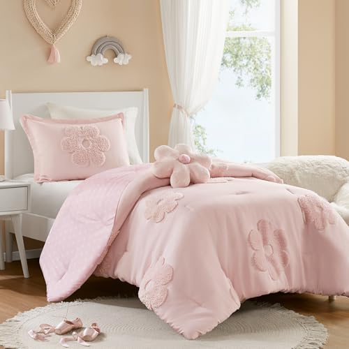 Intelligent Design Kids Pink Floral Twin Comforter Set for Girls, 3pc