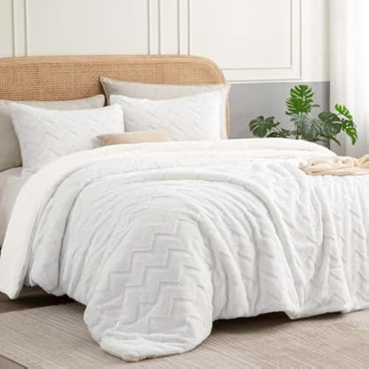 BEDELITE Fluffy Sherpa Full Comforter Set,White