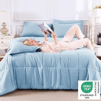 CozyLux King Size Comforter Set, 7-Piece Bed in a Bag, Baby Blue