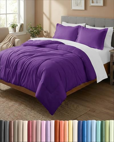 King Comforter Set - Purple Bedding for All Seasons - Soft 3 Piece Bed Set