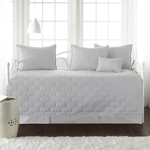 6-Piece Quilted Daybed Quilt Set Bedding Cover for day beds Twin Light Grey