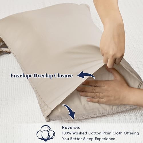 PHF Cotton Waffle Pillow Shams Standard Size 20" x 26", Oatmeal, No Insert