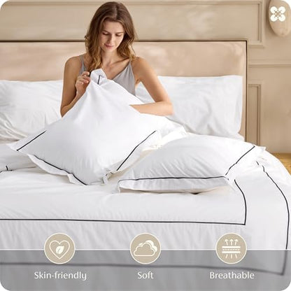Bedsure PureWoven 100% Cotton Percale Duvet Cover Queen, Double Embroidery