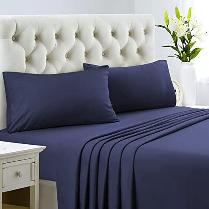 HOMEIDEAS Bed Sheets Set Extra Soft Brushed Microfiber 1800 Bedding Sheets - Deep Pocket, Wrinkle & Fade Free - 4 Piece(Full,Navy Blue)