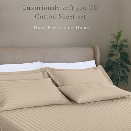 Threadmill 500TC Cotton King Sheet Set, Damask Stripe, Light Beige, 4-Piece