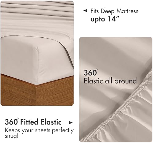 RUVANTI 100% Cotton California King Sheet Set, Percale Sheets, Soft Beige