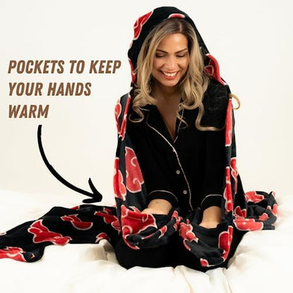 Franco Naruto Anime Akatsuki Cloud Bedding Super Soft and Cozy Wearable Hooded Throw Blanket, 70 in x 50 in (Official Licensed Product) Collectibles (Pack of 6)