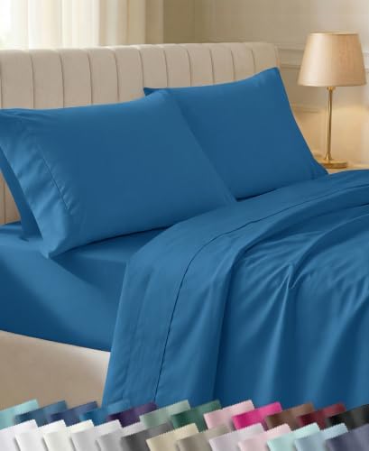 California Design Den 100% Cotton Sateen Full Bed Sheets Set, Cobalt Blue