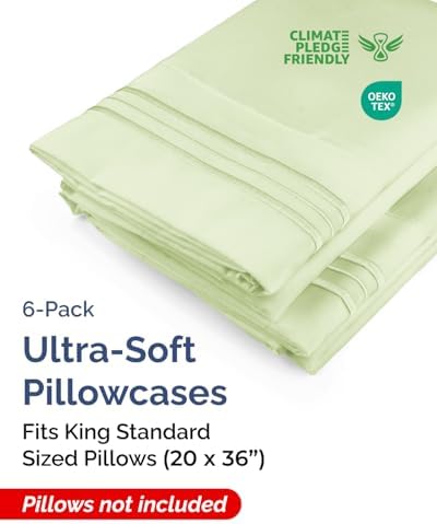 King Standard Pillow Cases Set of 6 - Pillowcase Covers - Light Sage Green